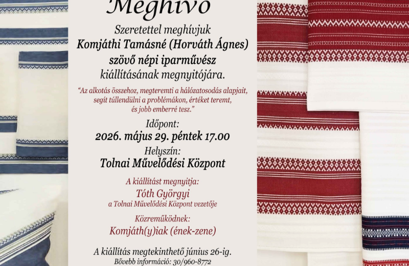 Komjáthi Tamásné szövő népi iparművész kiállítása