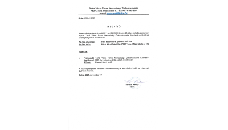 TOLNA VÁROS ROMA NEMZETISÉGI ÖNKORMÁNYZATÁNAK KÖZMEGHALLGATÁSA